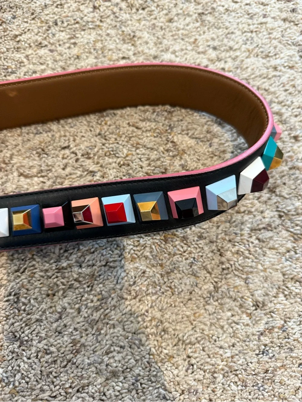 Fendi Multicolor Pyramid Stud Leather Strap with Brown Interior